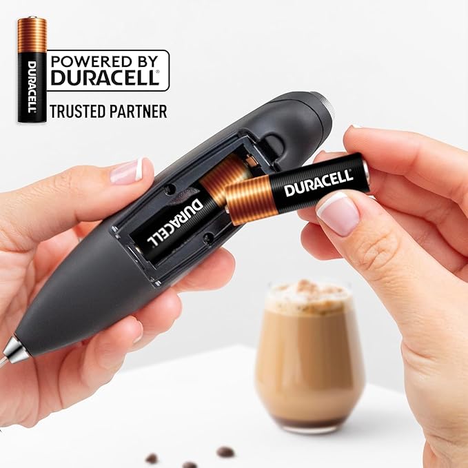 Kitchen Powerful Milk Frother Wand With 2 Duracell Batteries - Ultra Fast Handheld Drink Mixer - Electric Whisk Foam Maker for Coffee, Lattes, Cappuccino, Matcha, Hot Chocolate & Creamer - Black